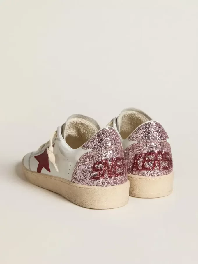 Ball Star LTD pentru femei, cu stea din piele roșie și talpă cu glitter roz Ball Star LTD pentru femei, cu stea din piele roșie și talpă cu glitter roz