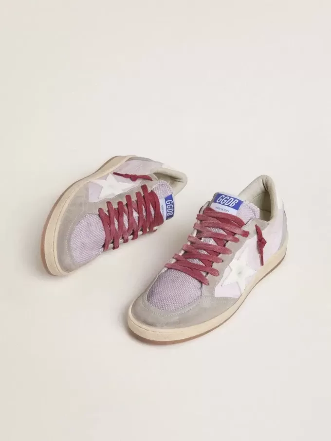 Ball Star LTD pentru femei din nailon liliac cu stea din piele albă și inserții din piele întoarsă Ball Star LTD pentru femei din nailon liliac cu stea din piele albă și inserții din piele întoarsă