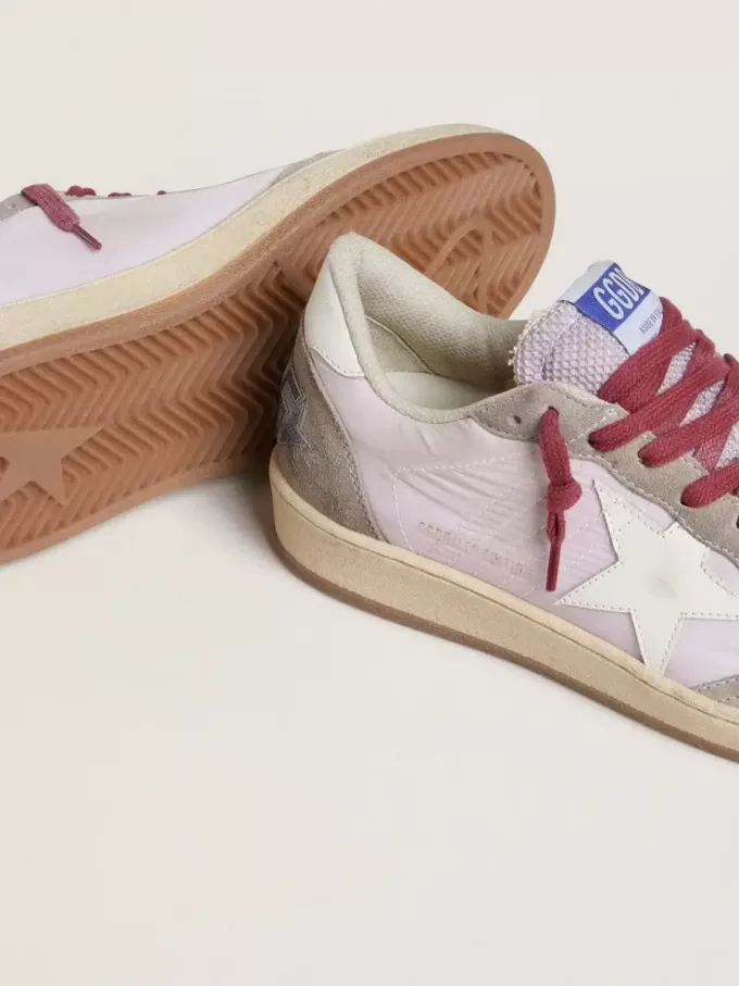 Ball Star LTD pentru femei din nailon liliac cu stea din piele albă și inserții din piele întoarsă Ball Star LTD pentru femei din nailon liliac cu stea din piele albă și inserții din piele întoarsă