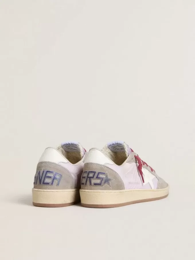Ball Star LTD pentru femei din nailon liliac cu stea din piele albă și inserții din piele întoarsă Ball Star LTD pentru femei din nailon liliac cu stea din piele albă și inserții din piele întoarsă
