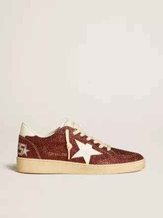 Ball Star în culoarea burgundy glitter, cu stea din piele albă și bandă pe călcâi Ball Star în culoarea burgundy glitter, cu stea din piele albă și bandă pe călcâi