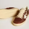 Ball Star în culoarea burgundy glitter, cu stea din piele albă și bandă pe călcâi Ball Star în culoarea burgundy glitter, cu stea din piele albă și bandă pe călcâi