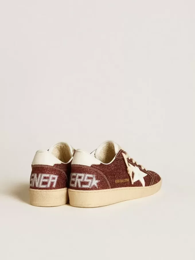 Ball Star în culoarea burgundy glitter, cu stea din piele albă și bandă pe călcâi Ball Star în culoarea burgundy glitter, cu stea din piele albă și bandă pe călcâi