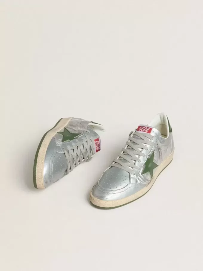 Ball Star pentru bărbați din nailon argintiu cu stea și călcâi din piele verde Ball Star pentru bărbați din nailon argintiu cu stea și călcâi din piele verde