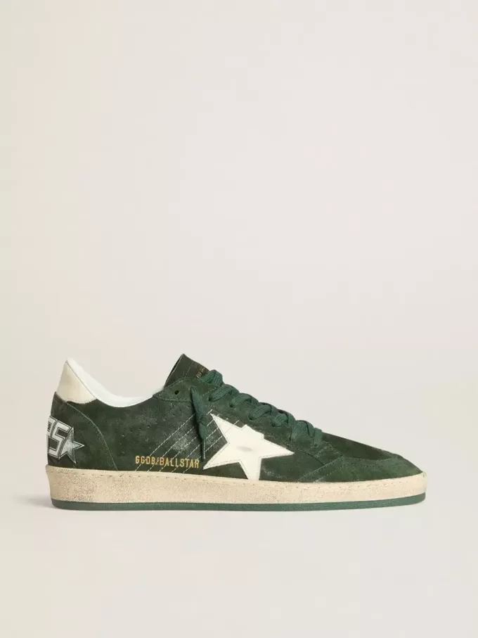 Ball Star pentru bărbați, din piele de căprioară verde, cu stea și călcâi din piele albă Ball Star pentru bărbați, din piele de căprioară verde, cu stea și călcâi din piele albă