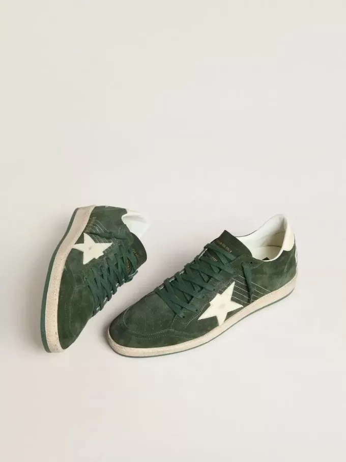 Ball Star pentru bărbați, din piele de căprioară verde, cu stea și călcâi din piele albă Ball Star pentru bărbați, din piele de căprioară verde, cu stea și călcâi din piele albă