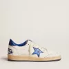 Ball Star pentru bărbați din piele nappa albă cu stea albastră și bandă pe călcâi Ball Star pentru bărbați din piele nappa albă cu stea albastră și bandă pe călcâi