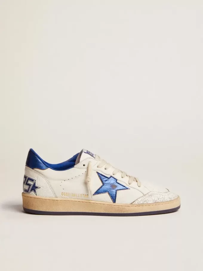 Ball Star pentru bărbați din piele nappa albă cu stea albastră și bandă pe călcâi Ball Star pentru bărbați din piele nappa albă cu stea albastră și bandă pe călcâi