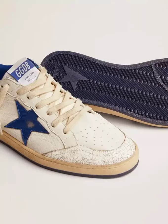 Ball Star pentru bărbați din piele nappa albă cu stea albastră și bandă pe călcâi Ball Star pentru bărbați din piele nappa albă cu stea albastră și bandă pe călcâi