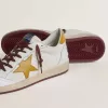 Ball Star pentru bărbați, din piele nappa albă, cu stea și călcâi din piele cu imprimeu animalier galben Ball Star pentru bărbați, din piele nappa albă, cu stea și călcâi din piele cu imprimeu animalier galben