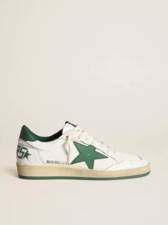 Ball Star pentru bărbați din piele nappa albă cu stea și călcâi din piele verde Ball Star pentru bărbați din piele nappa albă cu stea și călcâi din piele verde