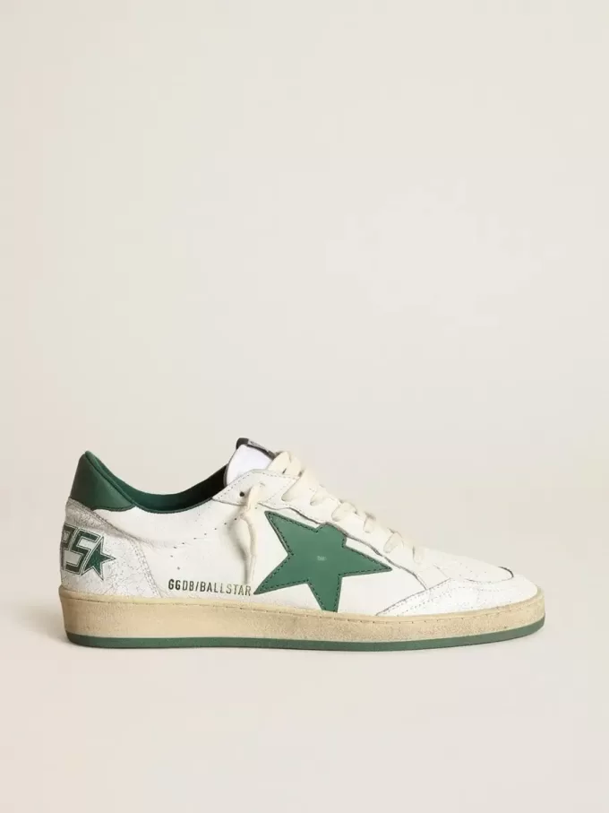 Ball Star pentru bărbați din piele nappa albă cu stea și călcâi din piele verde Ball Star pentru bărbați din piele nappa albă cu stea și călcâi din piele verde