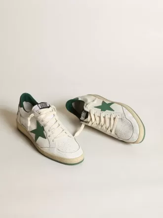 Ball Star pentru bărbați din piele nappa albă cu stea și călcâi din piele verde Ball Star pentru bărbați din piele nappa albă cu stea și călcâi din piele verde