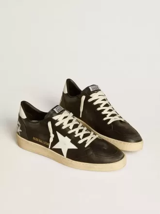 Ball Star pentru bărbați, din piele nappa neagră, cu stea și călcâi din piele albă Ball Star pentru bărbați, din piele nappa neagră, cu stea și călcâi din piele albă