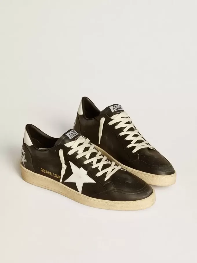Ball Star pentru bărbați, din piele nappa neagră, cu stea și călcâi din piele albă Ball Star pentru bărbați, din piele nappa neagră, cu stea și călcâi din piele albă