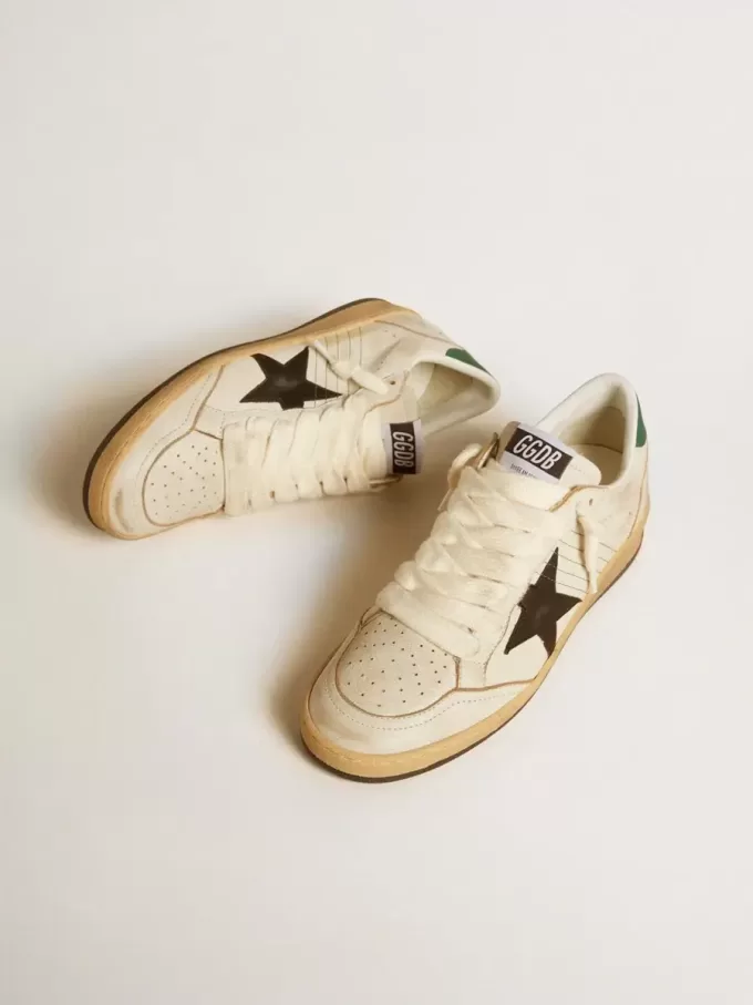 Ball Star pentru femei, cu stea din piele neagră și talpă din piele verde Ball Star pentru femei, cu stea din piele neagră și talpă din piele verde