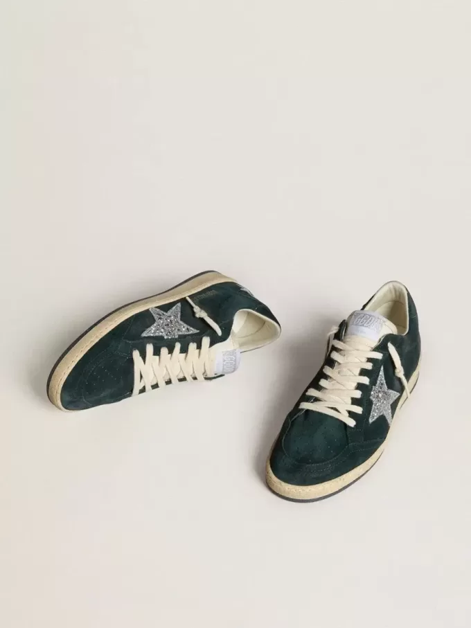 Ball Star pentru femei din piele de căprioară verde cu stea argintie strălucitoare Ball Star pentru femei din piele de căprioară verde cu stea argintie strălucitoare