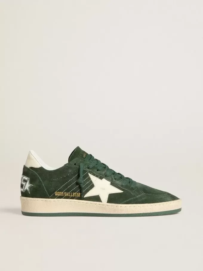 Ball Star pentru femei, din piele de căprioară verde, cu stea și călcâi din piele albă Ball Star pentru femei, din piele de căprioară verde, cu stea și călcâi din piele albă