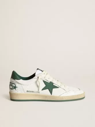 Ball Star pentru femei din piele nappa albă cu stea și călcâi din piele verde