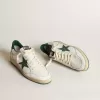 Ball Star pentru femei din piele nappa albă cu stea și călcâi din piele verde