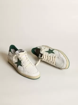 Ball Star pentru femei din piele nappa albă cu stea și călcâi din piele verde