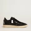 Ball Star pentru femei din plasă cu cristale Swarovski și stea din piele laminată neagră și bandă pe călcâi Ball Star pentru femei din plasă cu cristale Swarovski și stea din piele laminată neagră și bandă pe călcâi