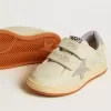 Ball Star Teen din piele albă cu stea albastră și talpă înaltă Ball Star Teen din piele albă cu stea albastră și talpă înaltă