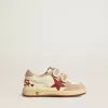 Ball Star Teen din piele nappa și piele întoarsă, cu stea roșie și inimă roșie brodată Ball Star Teen din piele nappa și piele întoarsă, cu stea roșie și inimă roșie brodată