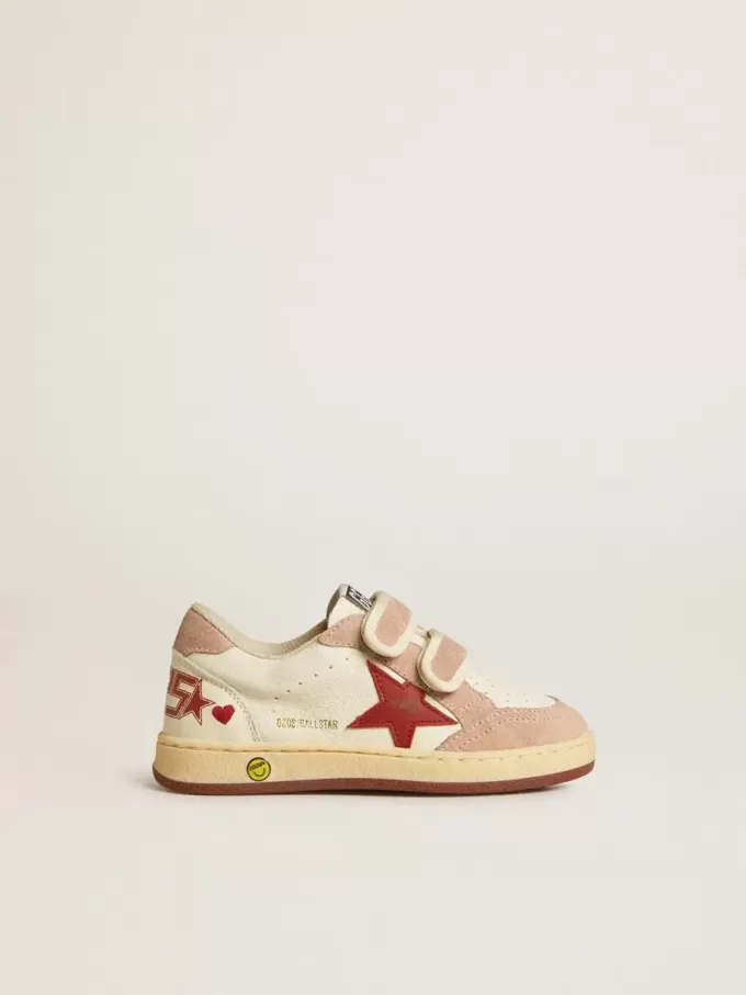 Ball Star Teen din piele nappa și piele întoarsă, cu stea roșie și inimă roșie brodată Ball Star Teen din piele nappa și piele întoarsă, cu stea roșie și inimă roșie brodată