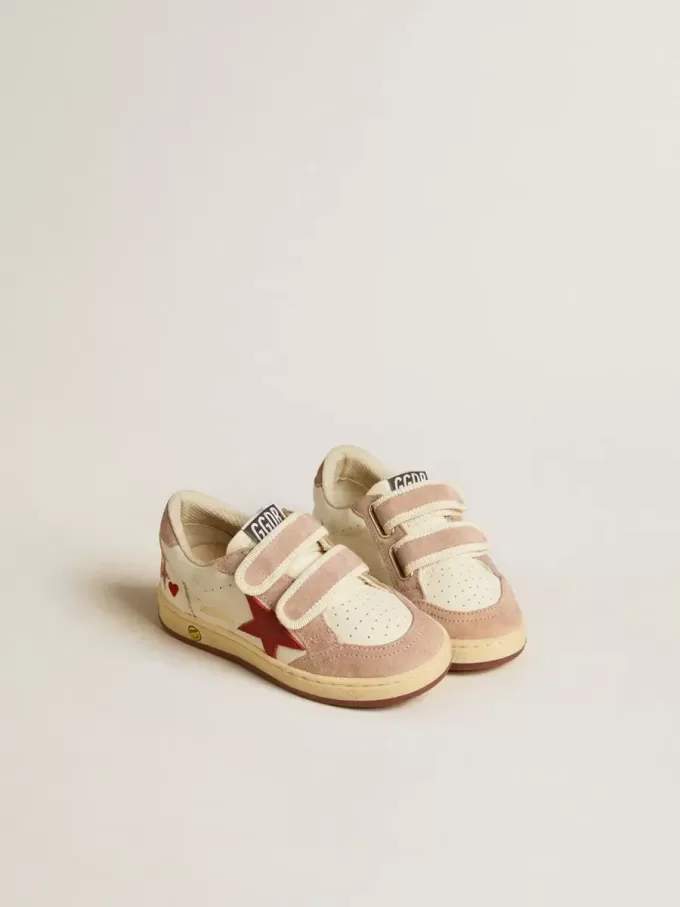 Ball Star Young din piele nappa cu stea din piele nappa și călcâi din piele de căprioară roz Ball Star Young din piele nappa cu stea din piele nappa și călcâi din piele de căprioară roz