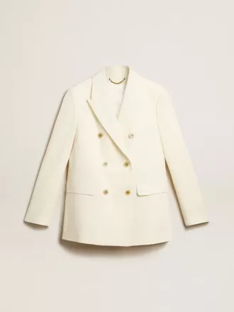Blazer alb învechit cu două rânduri de nasturi pentru femei