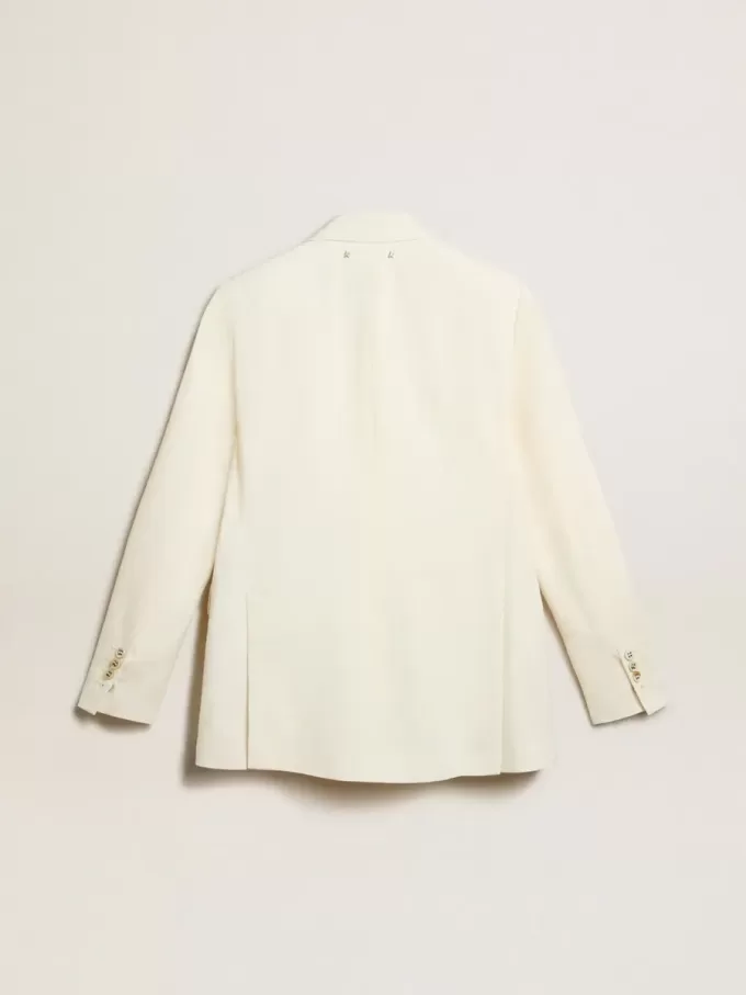 Blazer alb învechit cu două rânduri de nasturi pentru femei Blazer alb învechit cu două rânduri de nasturi pentru femei