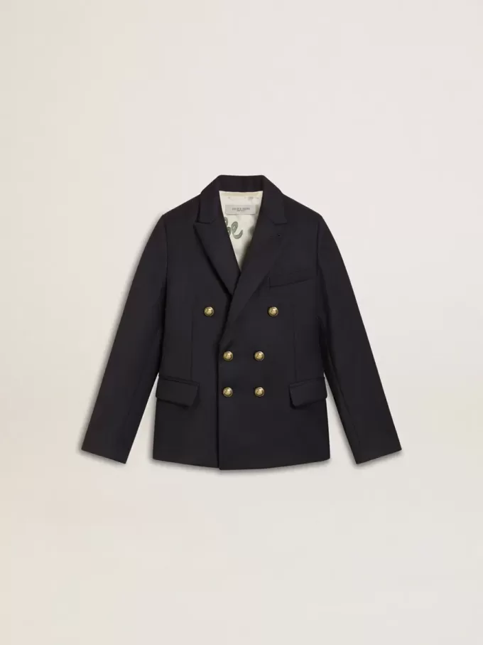 Blazer albastru închis cu două rânduri de nasturi pentru băieți Blazer albastru închis cu două rânduri de nasturi pentru băieți