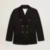 Blazer albastru închis cu două rânduri de nasturi pentru femei Blazer albastru închis cu două rânduri de nasturi pentru femei