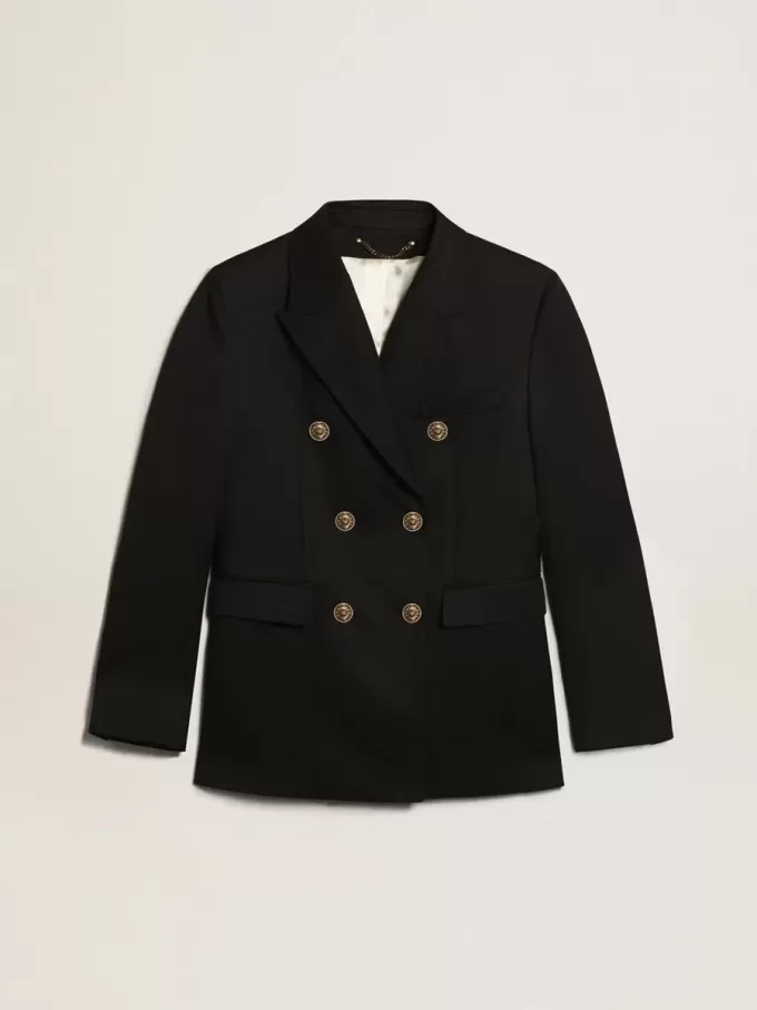 Blazer albastru închis cu două rânduri de nasturi pentru femei Blazer albastru închis cu două rânduri de nasturi pentru femei