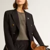 Blazer albastru închis cu două rânduri de nasturi pentru femei Blazer albastru închis cu două rânduri de nasturi pentru femei