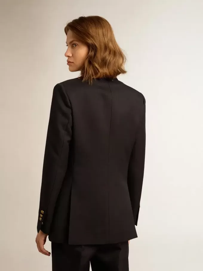 Blazer albastru închis cu două rânduri de nasturi pentru femei Blazer albastru închis cu două rânduri de nasturi pentru femei