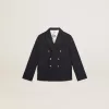 Blazer albastru închis cu nasturi dublu-breast pentru băieți Blazer albastru închis cu nasturi dublu-breast pentru băieți