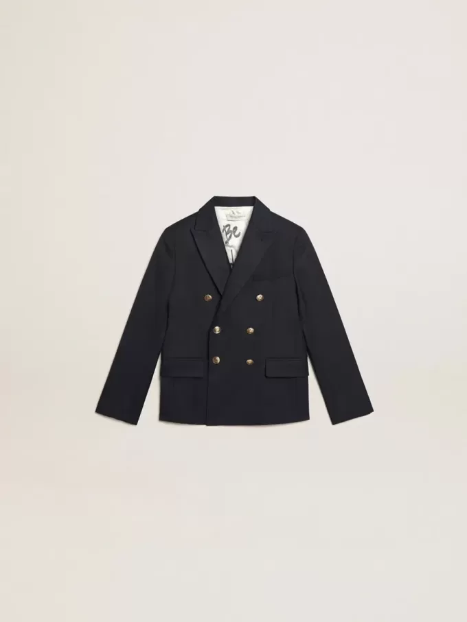 Blazer albastru închis cu nasturi dublu-breast pentru băieți Blazer albastru închis cu nasturi dublu-breast pentru băieți