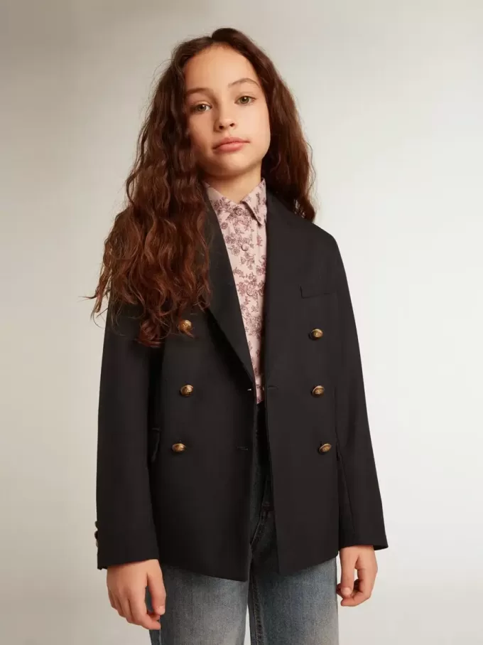Blazer albastru închis cu nasturi dublu-breast pentru băieți Blazer albastru închis cu nasturi dublu-breast pentru băieți