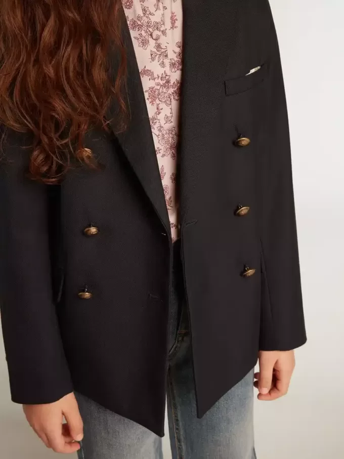 Blazer albastru închis cu nasturi dublu-breast pentru băieți Blazer albastru închis cu nasturi dublu-breast pentru băieți