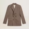 Blazer bărbătesc bej din amestec de lână, cu două rânduri de nasturi Blazer bărbătesc bej din amestec de lână, cu două rânduri de nasturi