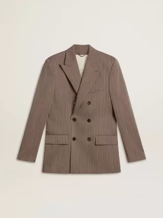 Blazer bărbătesc bej din amestec de lână, cu două rânduri de nasturi