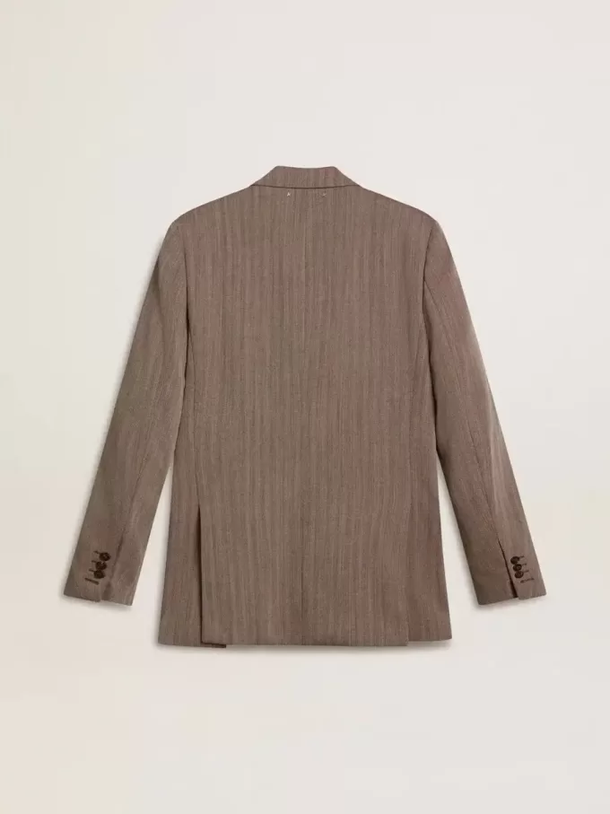Blazer bărbătesc bej din amestec de lână, cu două rânduri de nasturi Blazer bărbătesc bej din amestec de lână, cu două rânduri de nasturi
