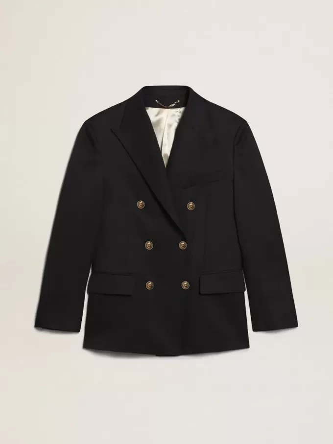Blazer bărbătesc cu două rânduri de nasturi, de culoare albastru închis Blazer bărbătesc cu două rânduri de nasturi, de culoare albastru închis