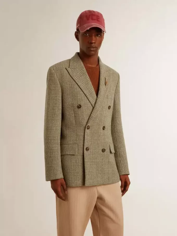 Blazer bărbătesc cu două rânduri de nasturi din lână Shetland Blazer bărbătesc cu două rânduri de nasturi din lână Shetland