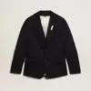 Blazer bărbătesc cu un singur rând de nasturi, din gabardină de lână albastru închis Blazer bărbătesc cu un singur rând de nasturi, din gabardină de lână albastru închis