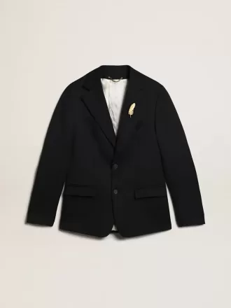 Blazer bărbătesc cu un singur rând de nasturi, din gabardină de lână albastru închis