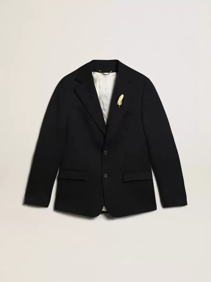 Blazer bărbătesc cu un singur rând de nasturi, din gabardină de lână albastru închis Blazer bărbătesc cu un singur rând de nasturi, din gabardină de lână albastru închis