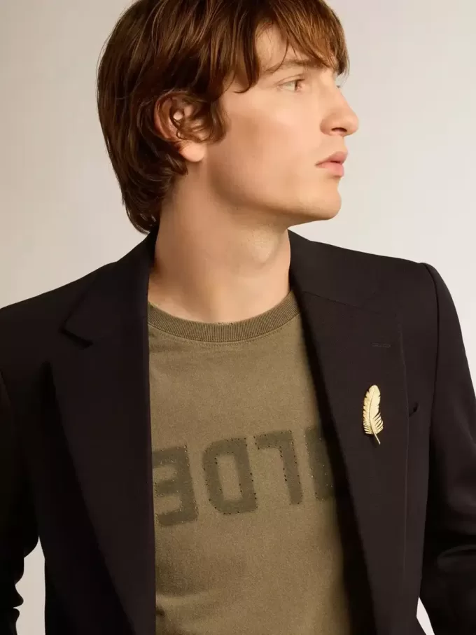 Blazer bărbătesc cu un singur rând de nasturi, din gabardină de lână albastru închis Blazer bărbătesc cu un singur rând de nasturi, din gabardină de lână albastru închis
